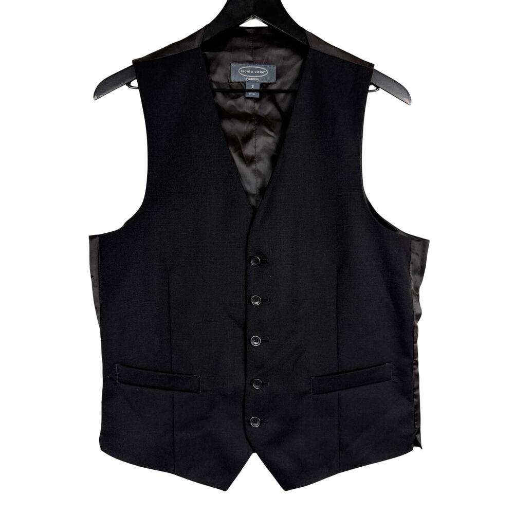 Pronto Uomo Platinum Suit Vest 100% Wool Black - S